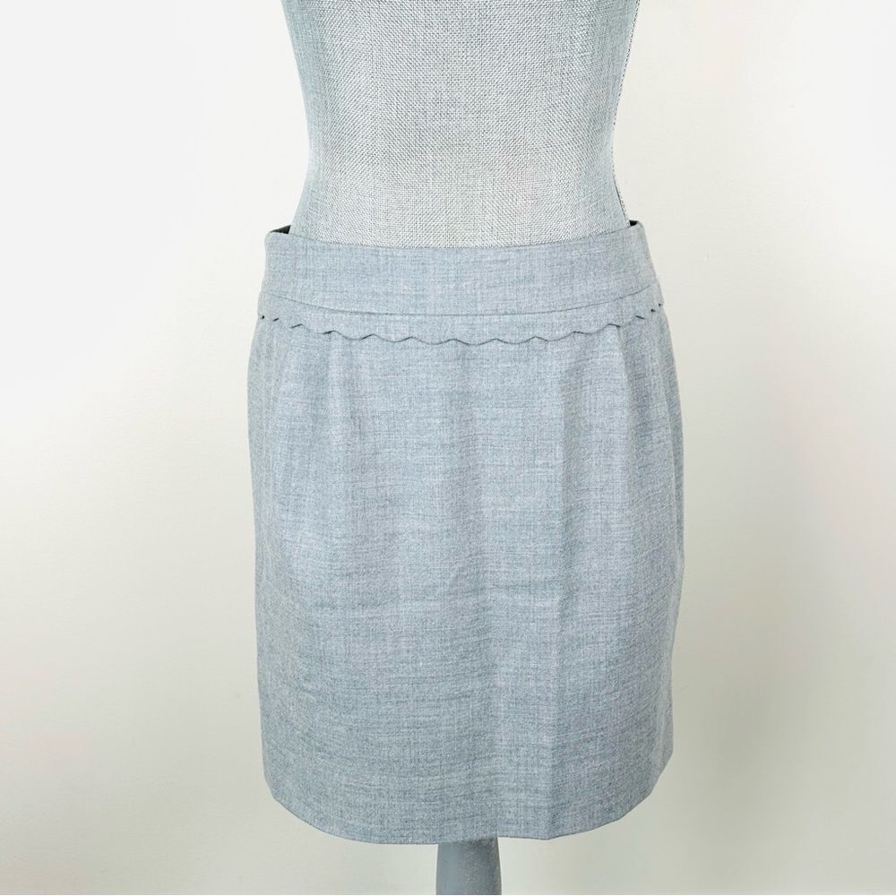 J.Crew SZ 6 Gray Wool-Blend Classic Lined Skirt Scalloped Waist Stretch Party